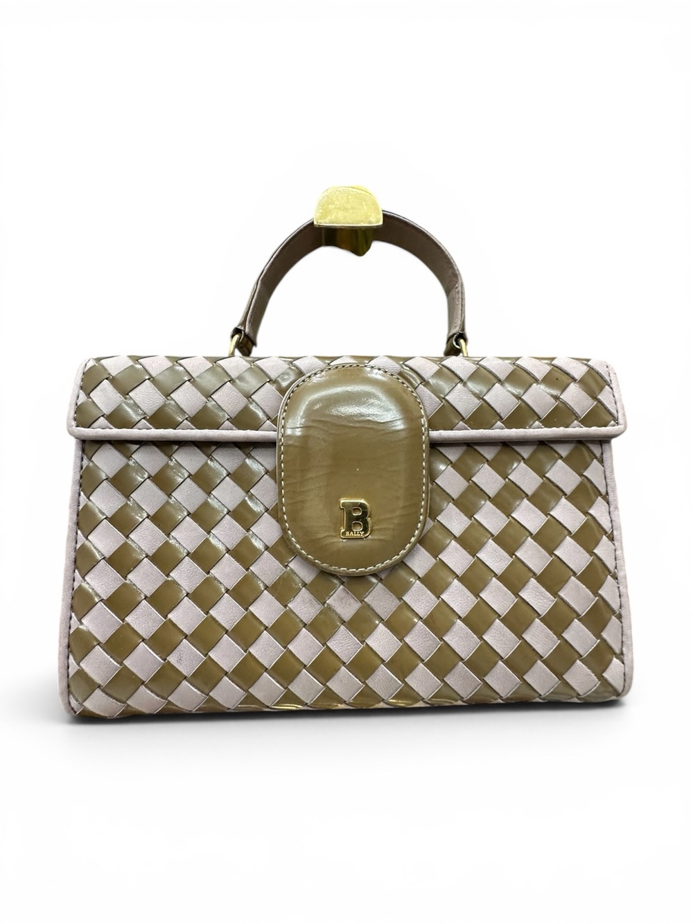 Vintage Bally Woven Leather Bag 1970s 1980s Italy Top Handle Satchel